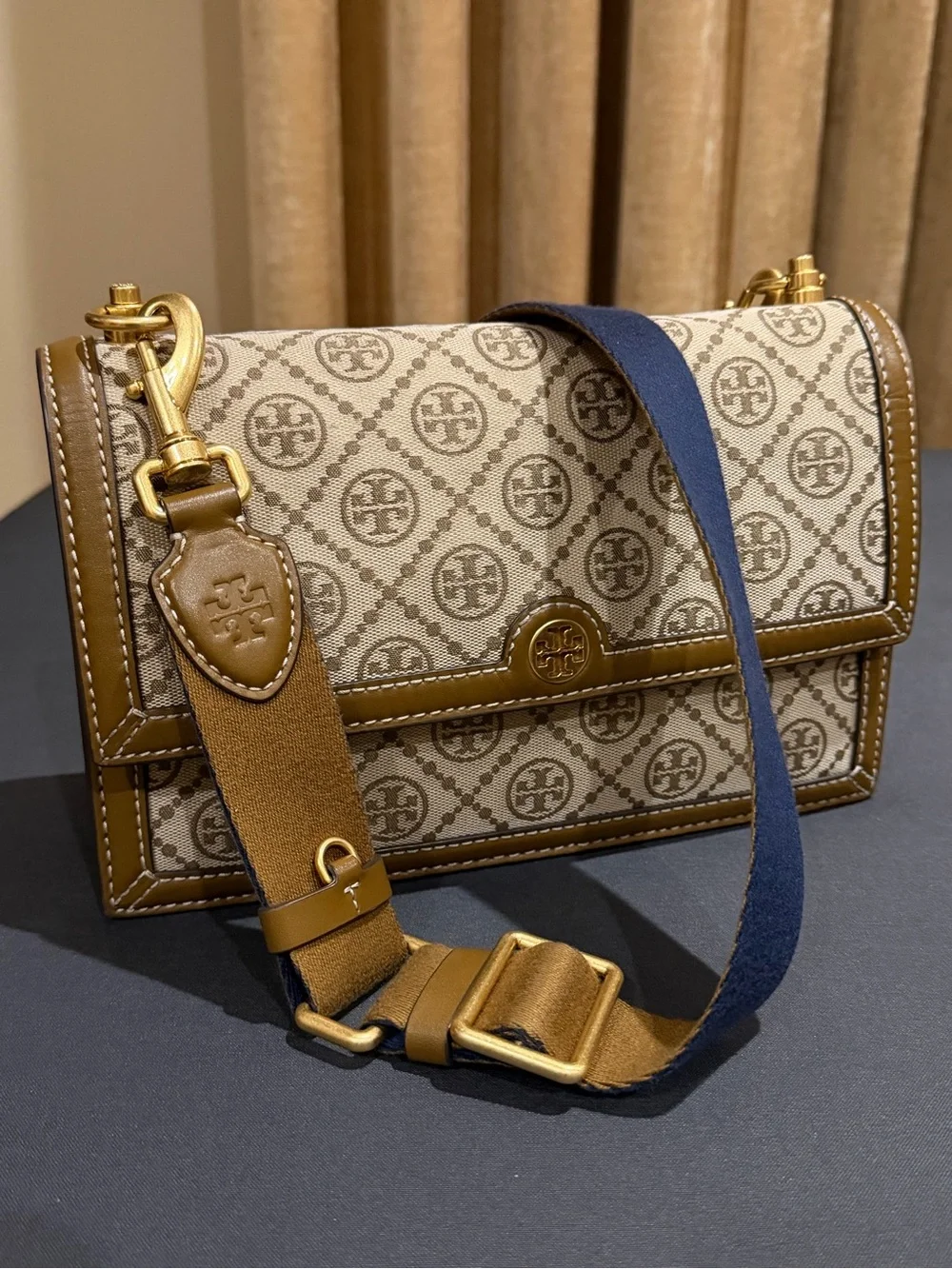 Tory Burch Tan Logo-Print Canvas Crossbody Bag
